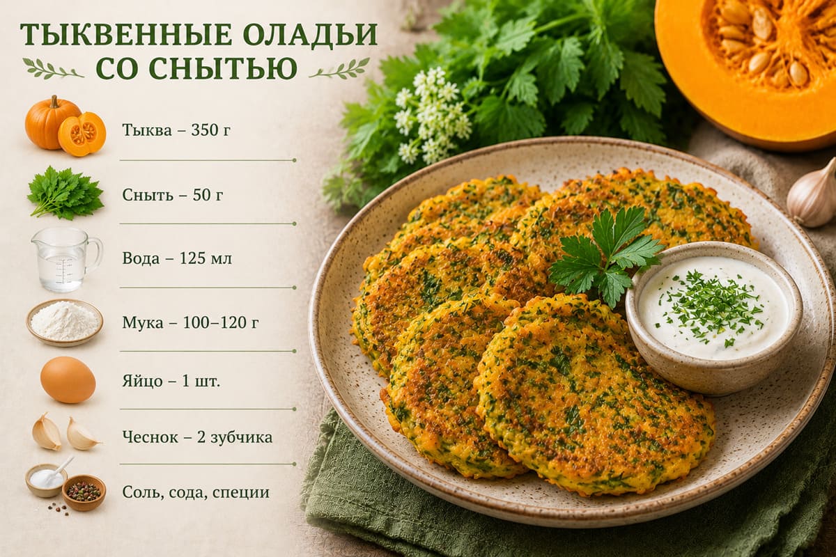тыквенные оладьи со снытью
